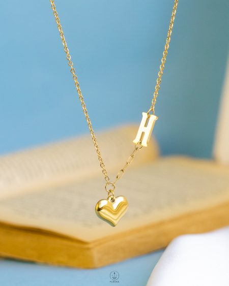 double layer letter H heart necklace