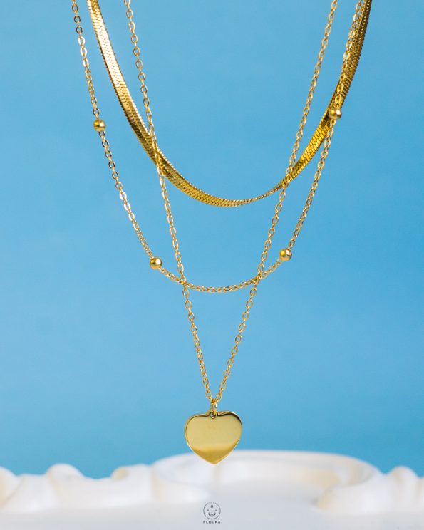 double layer basic heart necklece