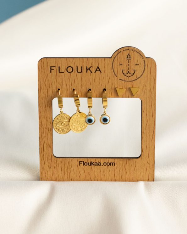 eye gold earrings set