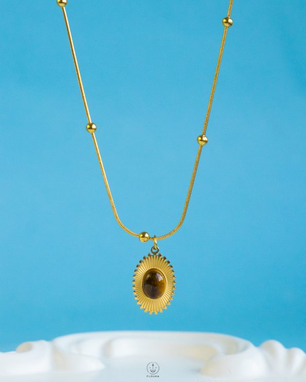 tiger eye flower stone necklace