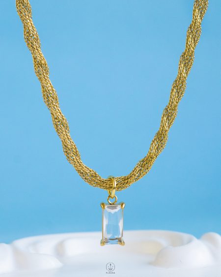 gold mirror stone necklace