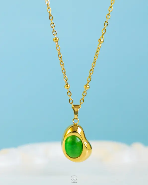 green cat eye avocado necklace