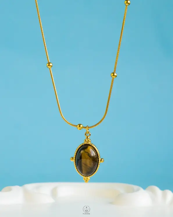 tiger eye stone frame necklace