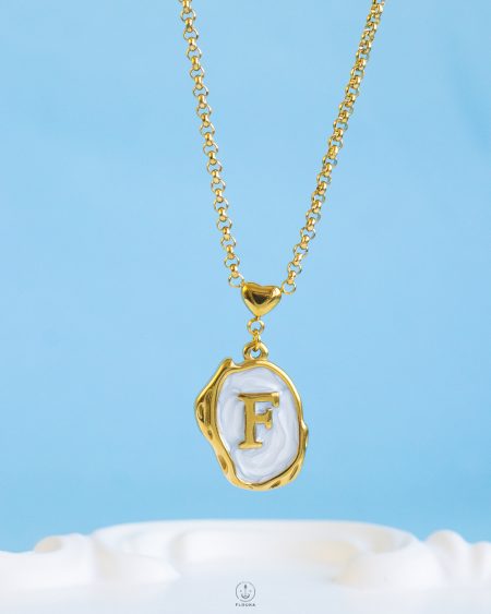 white Resin letter F necklace