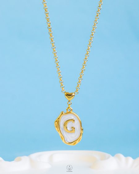 white Resin letter G necklace