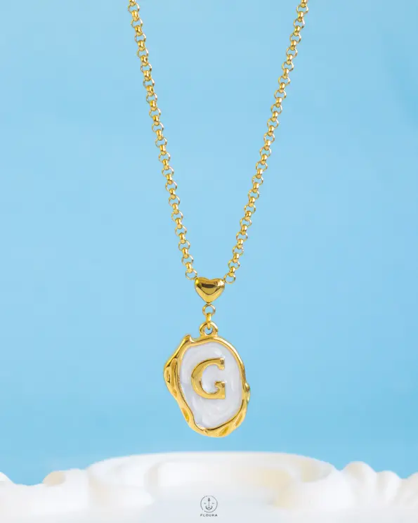 white Resin letter G necklace
