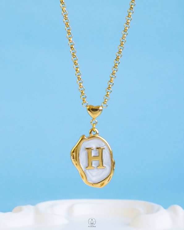 white Resin letter H necklace