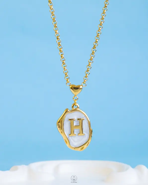 white Resin letter H necklace