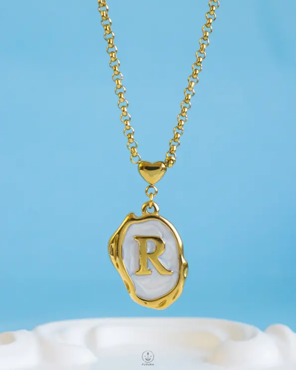 white Resin letter R necklace