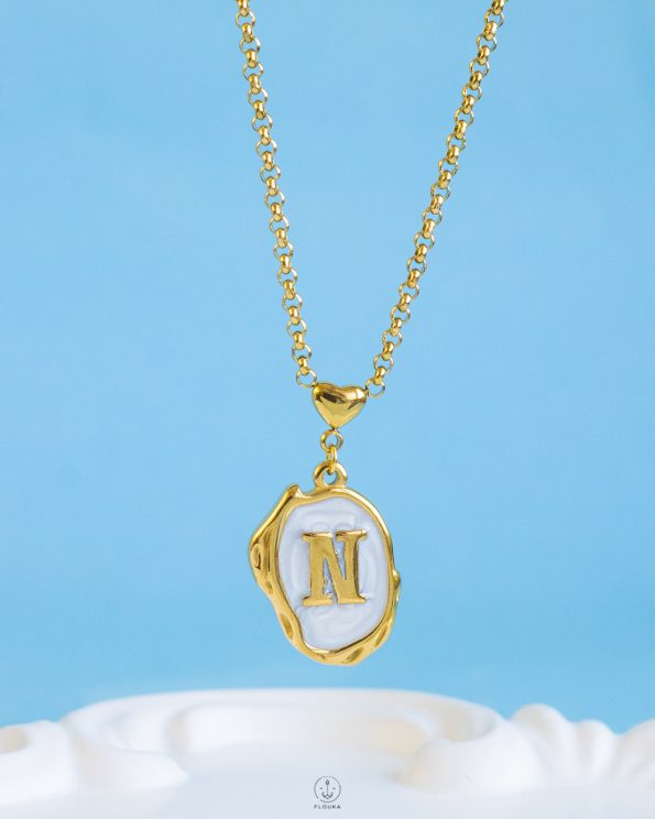 white Resin letter N necklace