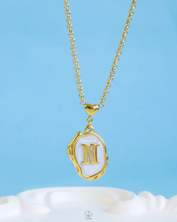 white Resin letter N necklace
