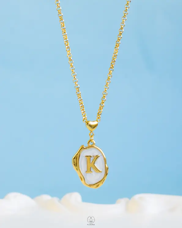 white Resin letter K necklace