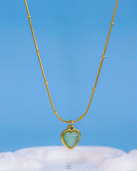 baby blue cat eye heart necklace