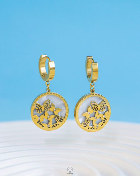 gold butterfly circle earrings