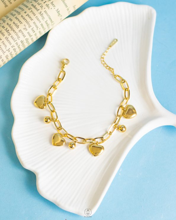 gold chains heart bracelet