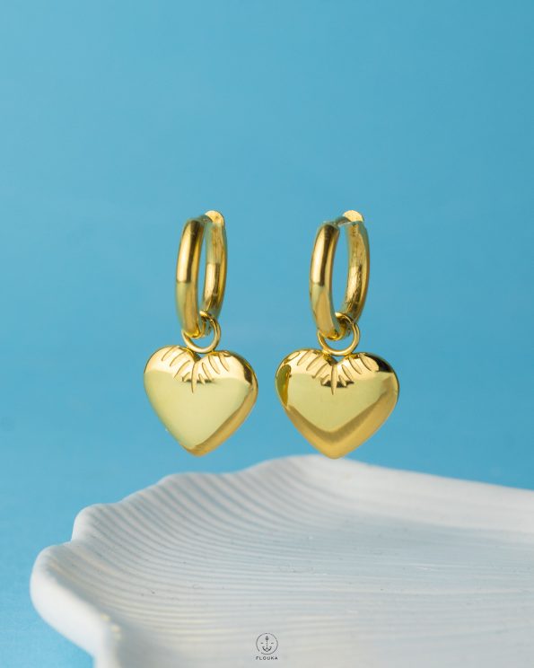 gold flat heart earrings