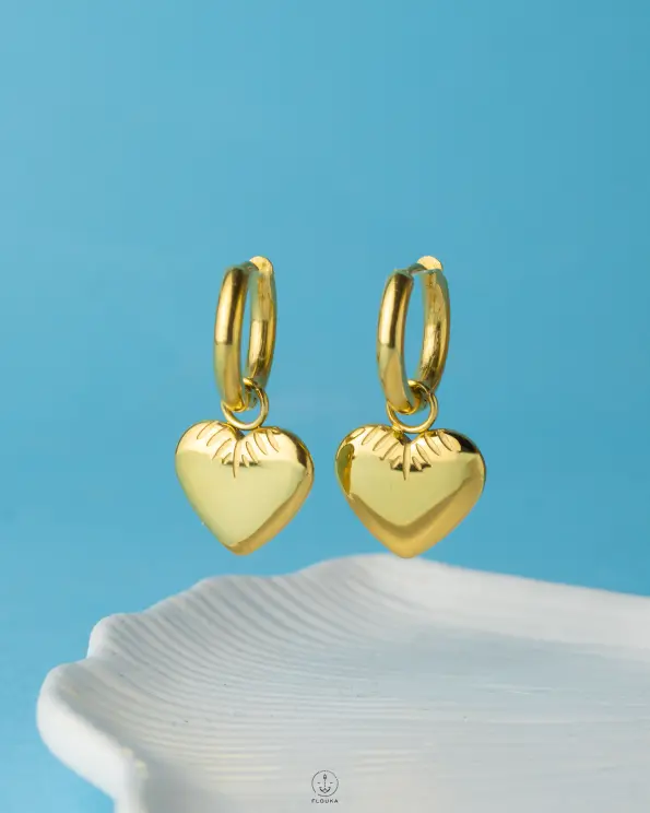 gold flat heart earrings