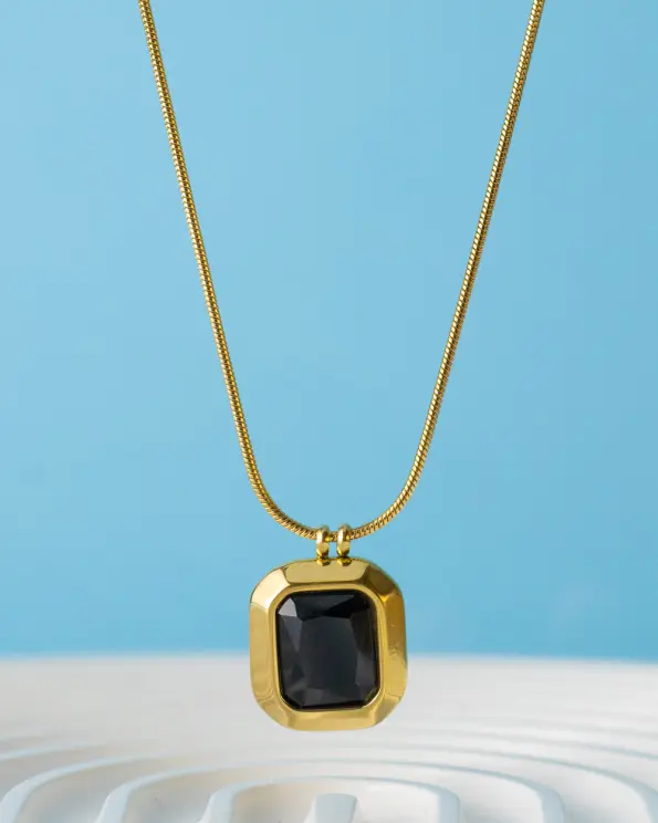 gold black square necklace