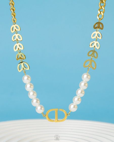 gold CD fake pearl necklace