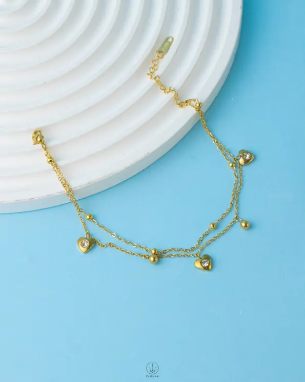double layer balls heart anklet