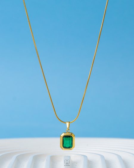 gold green square necklace