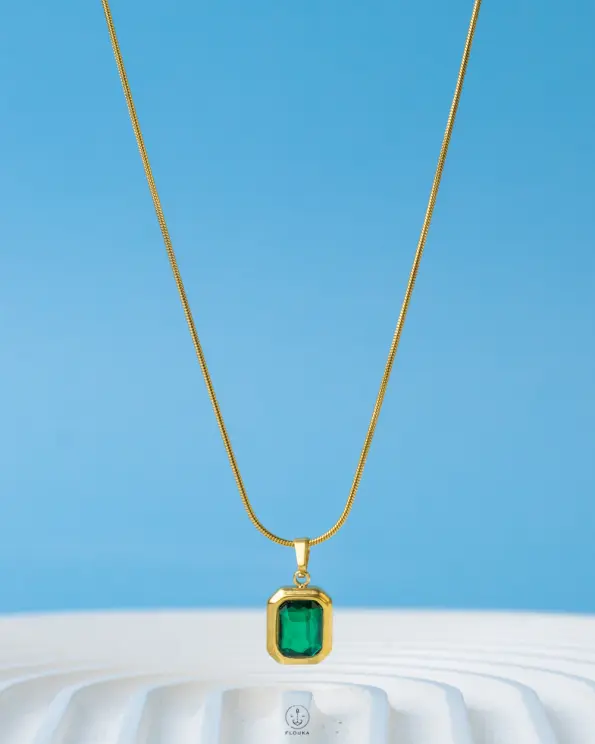 gold green square necklace