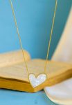 wide white heart gold necklace