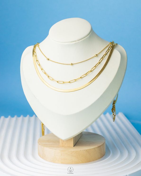 three layer balls snake gold necklace