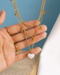 three layer heart white necklace