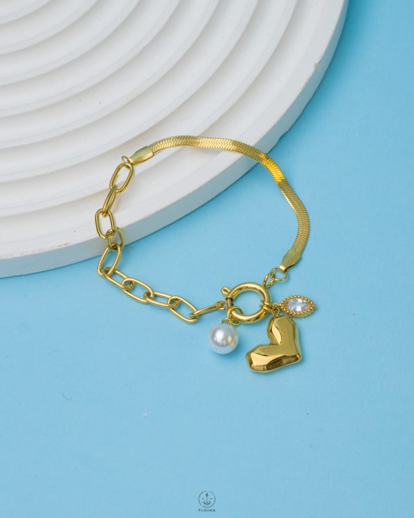 flat cable heart gold bracelet