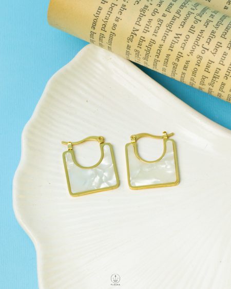 white bag earrings