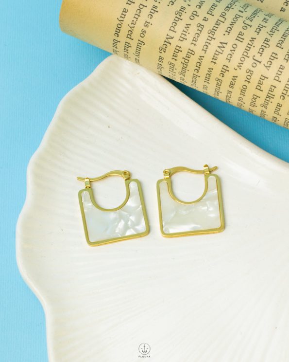 white bag earrings