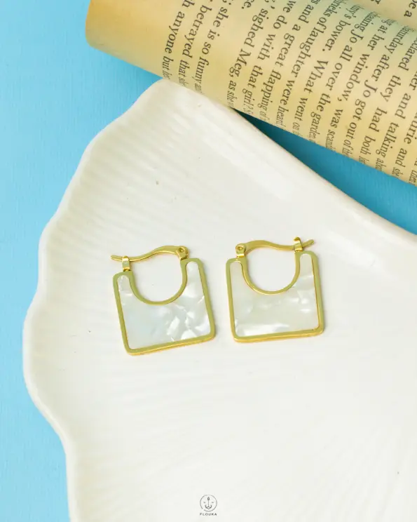 white bag earrings