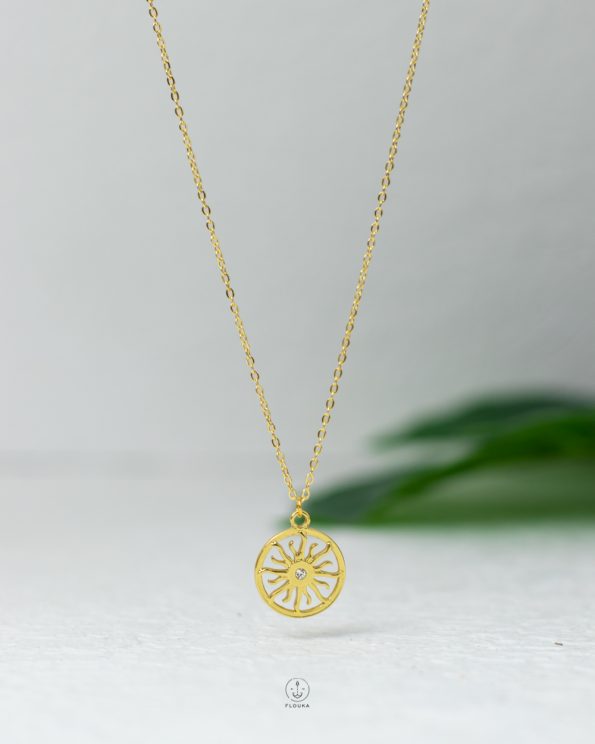 circle sun shine gold necklace