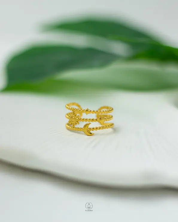 crescent moon free size ring