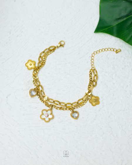 flower heart gold bracelet