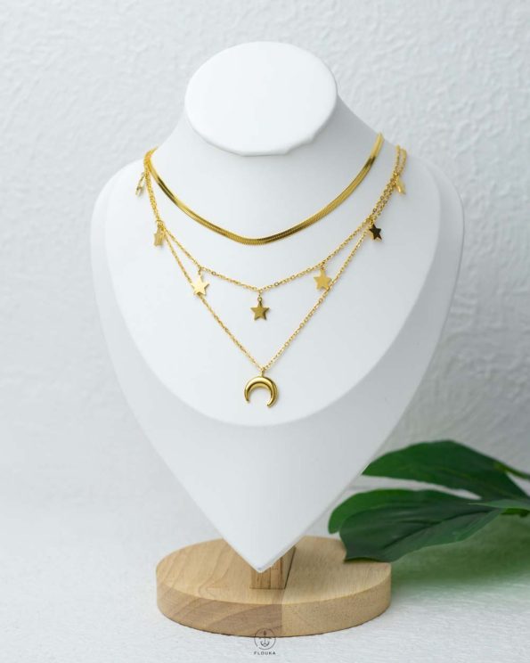 3 layers gold necklace