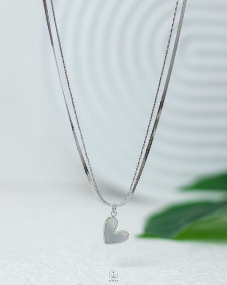 double layer heart silver necklace