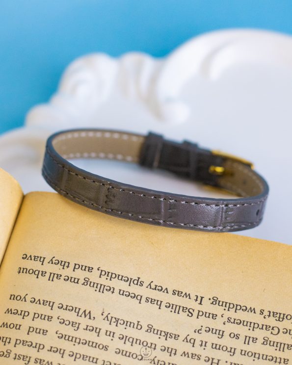 dark gray leather watch bracelet