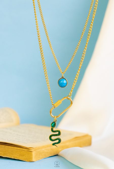 double leyer green snake necklace