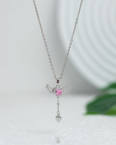 wings pink heart necklace