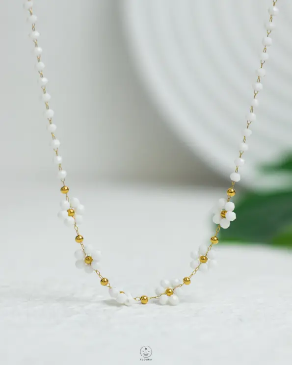 white hand made necklace