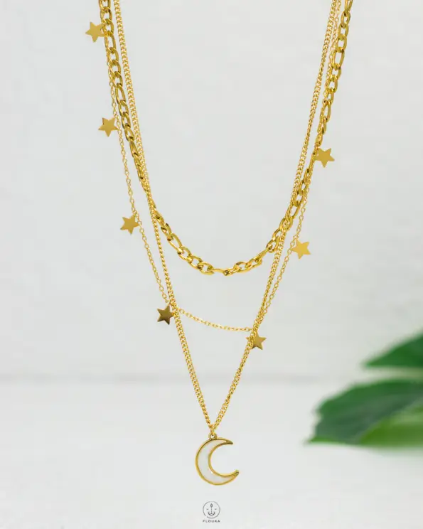 double layer MOON gold necklace