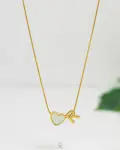 thin white heart letter R necklace