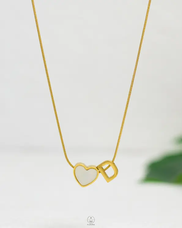 thin white heart letter D necklace
