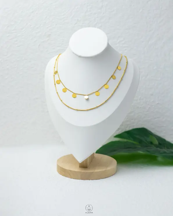 double layer circle gold necklace