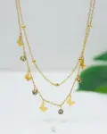 double layer straus butterfly gold necklace