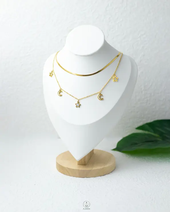 double layer star moon necklace