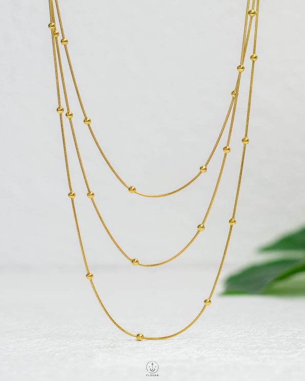 three layer balls gold necklace