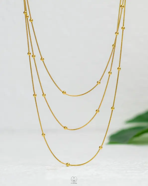 three layer balls gold necklace